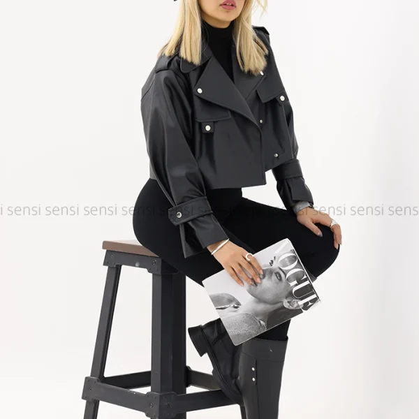 بایکر کوتاه چرم آستر دارکد1004319