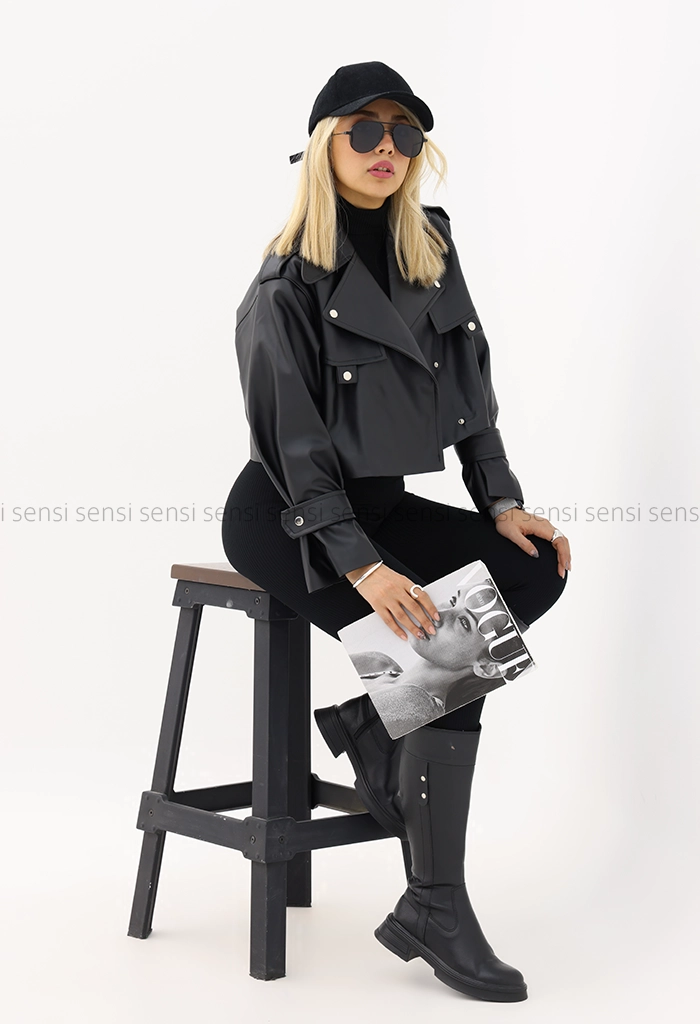 بایکر کوتاه چرم آستر دارکد1004319