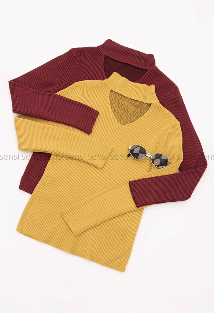 بلوز بافت یقه تور کد1004714