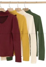 بلوز بافت یقه تور کد1004714