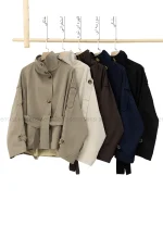 ترنچ کت یقه ایستاده کتان@کد1004635