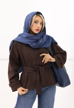 ترنچ کت یقه ایستاده کتان@کد1004635