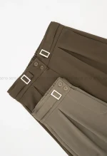 شلوار کتان کج راه سگک نما کد1004537