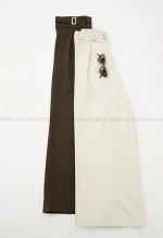 شلوار کتان کج راه سگک نما کد1004537