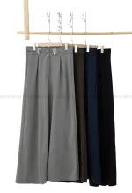 شلوار کتان کج راه سگک نما کد1004537