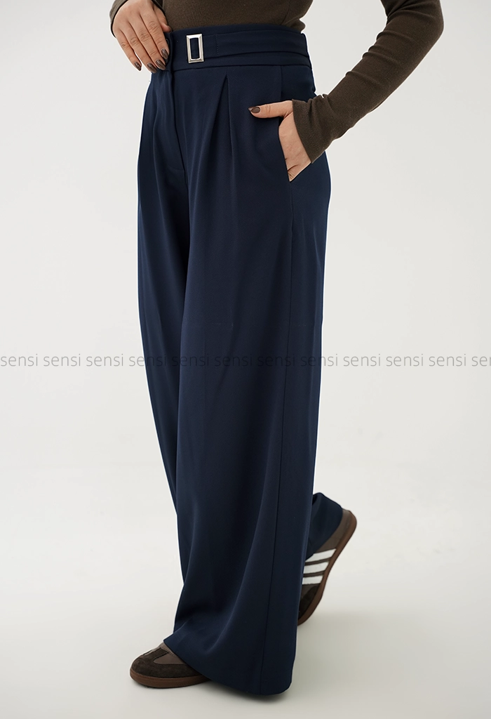 شلوار کتان کج راه سگک نما کد1004537