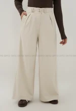 شلوار کتان کج راه سگک نما کد1004537