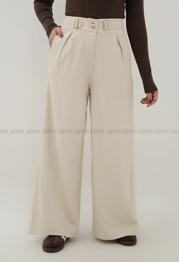 شلوار کتان کج راه سگک نما کد1004537