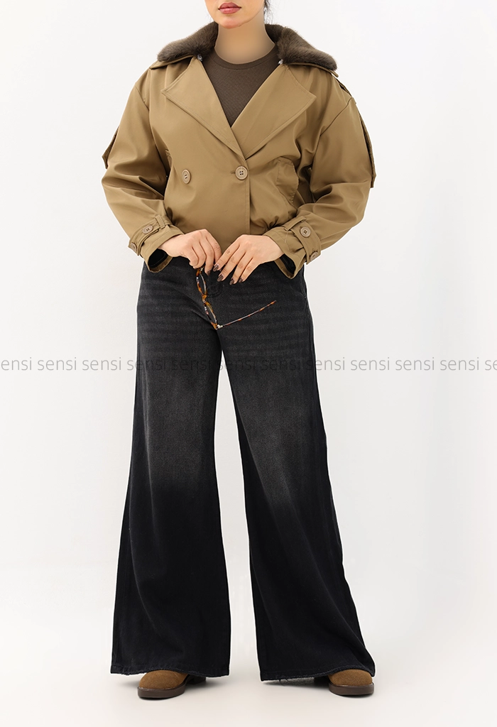 ترنچ کت سانتانا یقه پوست کد1004660